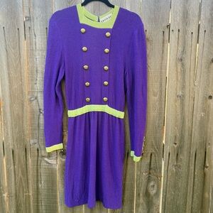 Adolfo VTG Santana Knit Purple with Green double breast golden buttons